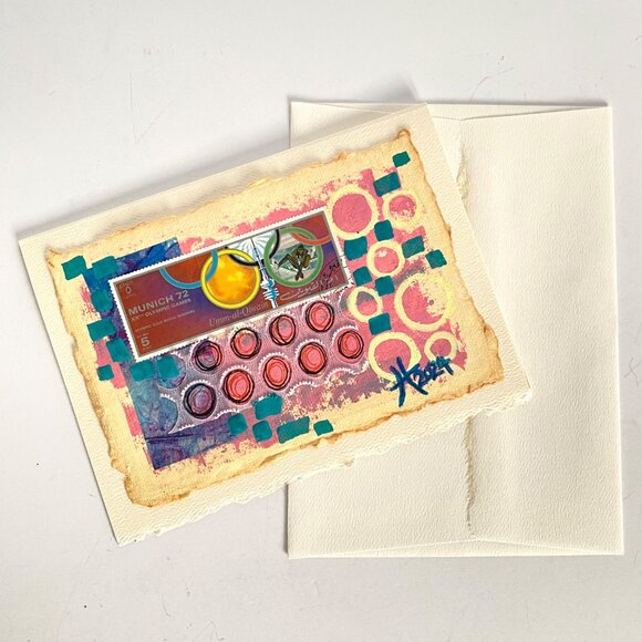 Collage Art Handmade Original Blank Greeting Card and Envelope Olympic Postage - Picture 5 of 5